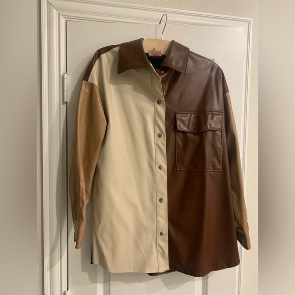 Brown Combo Leather Jacket - Picture 2 of 3